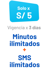 Entel Perú: Bolsas prepago - S/5 - 3 días - Minutos iimitados + SMS ilimitados