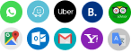 WhatsApp, Waze, Uber, Bumeran, Tripadvisor, Google Map, Outlook, Gmail, Yahoo y Google Traductor