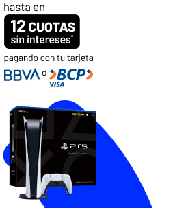 Vive el futuro del gaming S/2099 PlayStation 5 Digital hasta en 12 cuotas sin intereses* pagando con tu tarjeta BBVA o BCP VISA*
